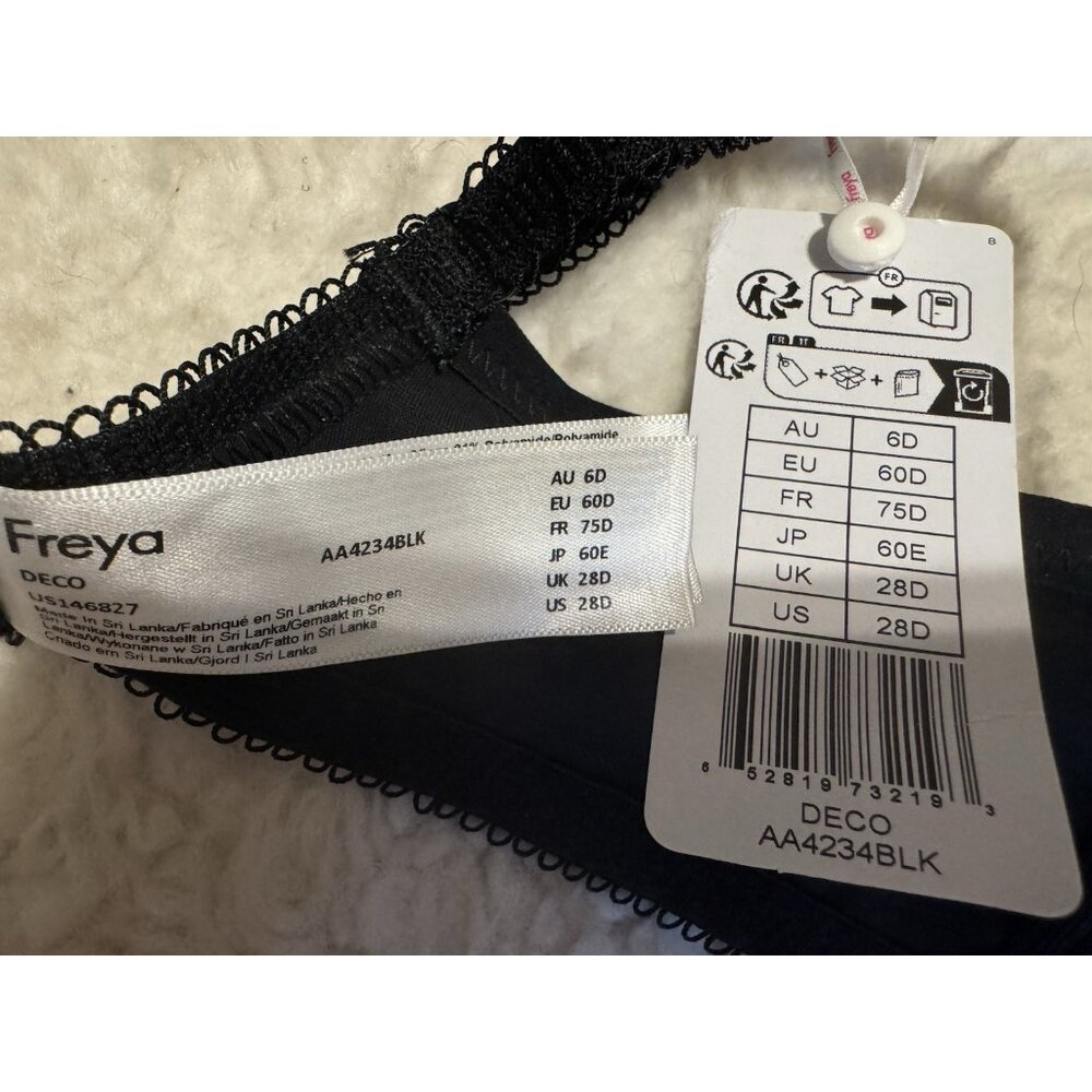 Freya Deco Black Underwire Plunge Bra Style AA4234 Size 28D NEW NWT - Picture 7 of 8